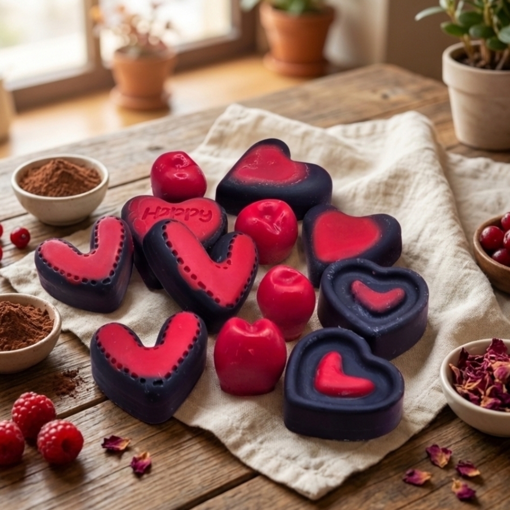 Handcrafted Heart-Shaped Decorative Soy Wax Melts Two Toned Red & Black